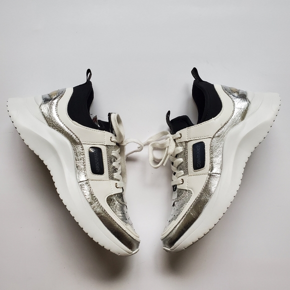 silver metallic platform sneakers